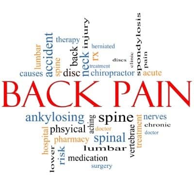 back pain causes are written down around the word back pain.