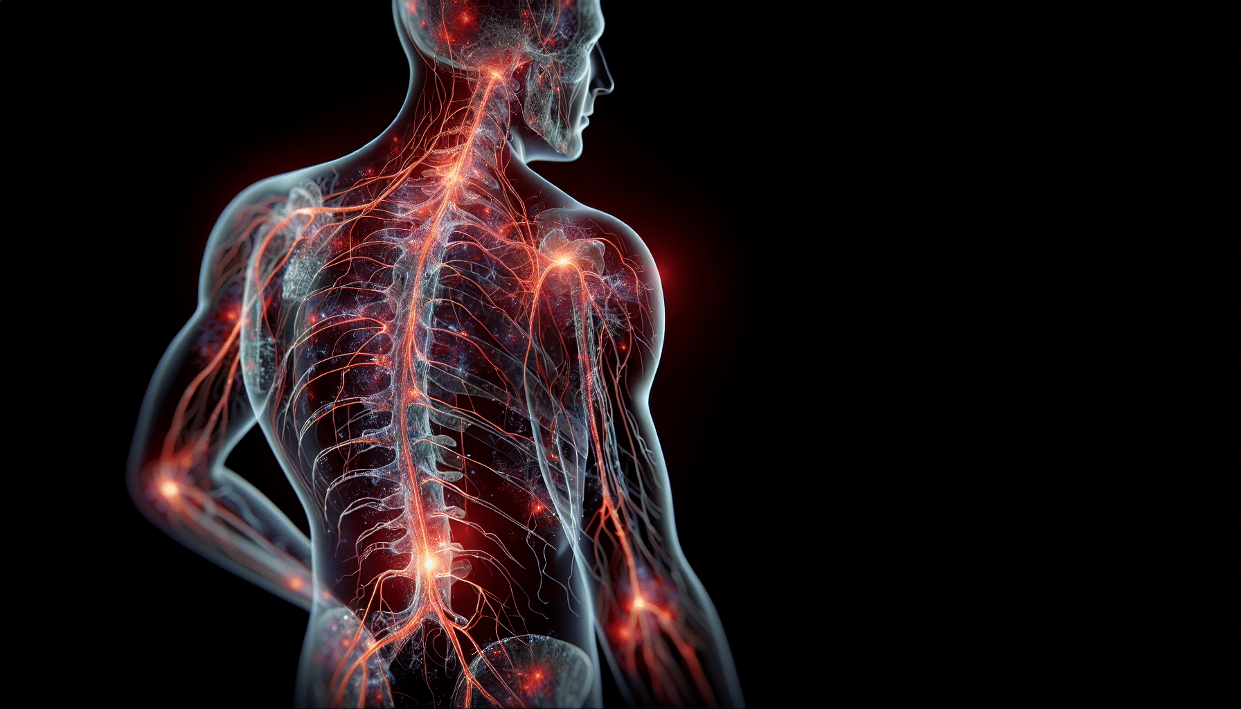 Illustration of nerve system showing nerve pain. Chiro and osteo provide nerve pain treatment with hands-on manual therapy.