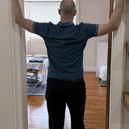 Chest stretch using a doorway by chiro. This counteracts desk slouch.